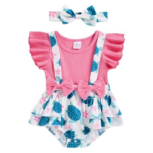 UNICOMIDEA Baby Girls Clothes 0-18 Months Bodysuit Ruffle Sleeve Newborn Outfit Romper with Headband
