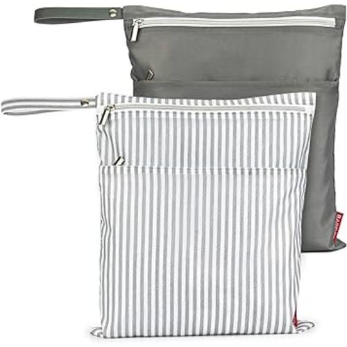 2Pcs Wet Dry Bags - Waterproof Washable Reusable with Two Zipper Pockets for Dirty Clothes, Travel, Beach Pool Daycare Soiled baby Accessories