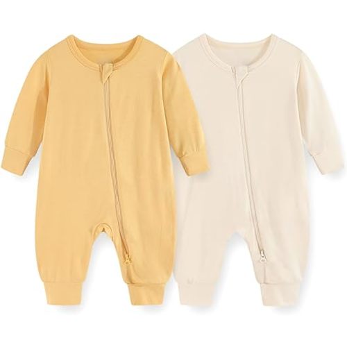 Unisex Rayon Made from Bamboo Zipper Baby Boy Girl Rompers 2 Pcak Long Sleeve Infants Jumpsuits New Born Clothes