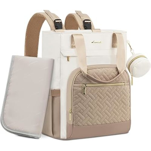 LOVEVOOK Diaper Bag Backpack, Large Capacity Portable Baby Bag with Foldable Diaper Changing Pad, Waterproof Baby Diaper Bags Gift for Mon Dad, Ivory Khaki