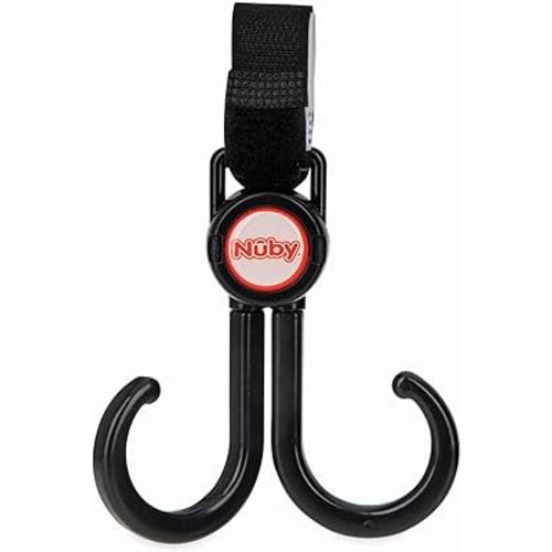 Nuby 2-in-1 Deluxe Adjustable Baby Stroller & Car Seat Hooks for Hanging Bags, Toys- Hang or Remove Items from Hooks with one Hand/ 2 Pack – 8 Pack, Black