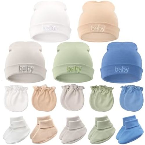 BQUBO Newborn Baby Hat Mittens Socks Set Infant Cotton Beanie Gloves Thick Warm Socks for 0-6 Months Boys Girls