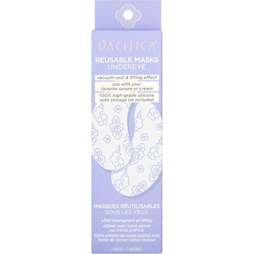 Pacifica Reusable Mask – Under Eye Mask Silicone Face Mask for Fine Lines & Dark Circles, Pair with Serum, Storage Tin Included, Vegan & Cruelty-Free, 2 Pieces