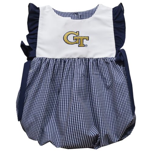 Georgia Tech Yellow Jackets Vive La Fete Girls Infant Gingham Puffy Bubble Dress - Navy