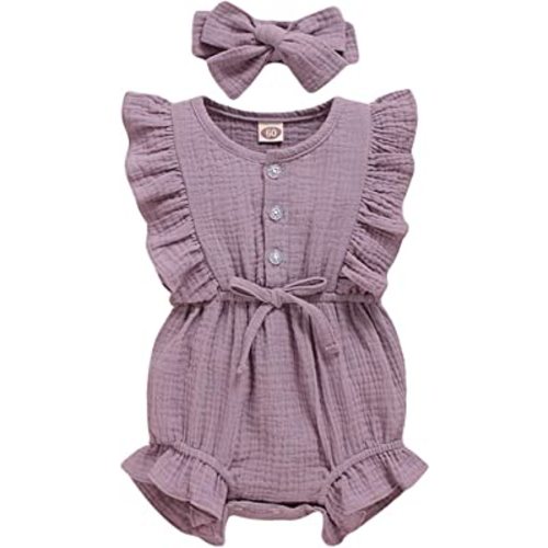 YOUNGER TREE Toddler Baby Girl Ruffled Sleeveless Romper Casual Summer Jumpsuit Cotton Linen Clothes