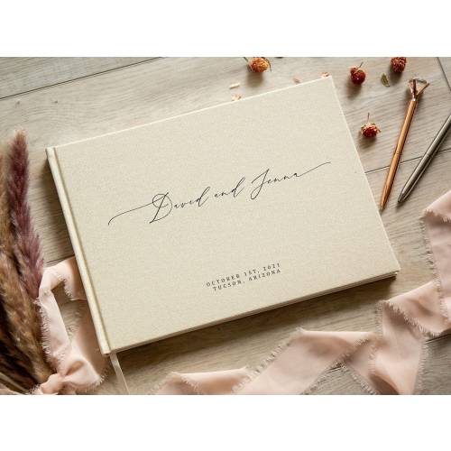 Personalized Guest Book - 11.5 x 8.5 Custom Wedding Guestbook Signing Book for Reception Engagement Party Modern Blank Page Scrapbook