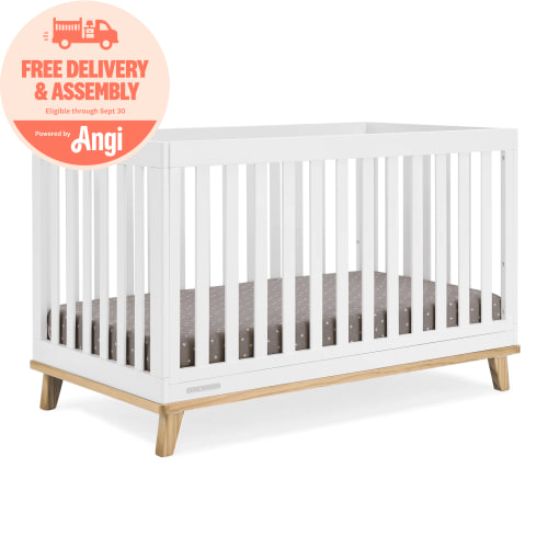 Delta Children Frankie 4-in-1 Convertible Crib - Greenguard Gold Certified, Bianca White with Natural