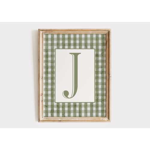 Personalized Green Letter Nursery Print: Vintage Boys Room Decor (Unframed or Digital)