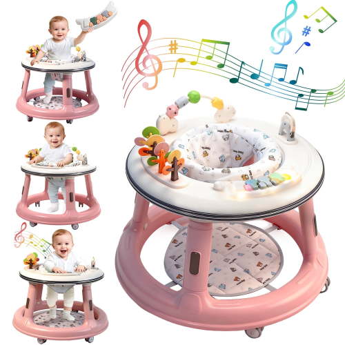 WonderStone 3 in 1 Baby Walker, Push Walker with 360° Swivel Seat, Music & Light Toys, Baby Bouncer, Baby Activity Center for Boy Girl 6-18 Months (Pink)