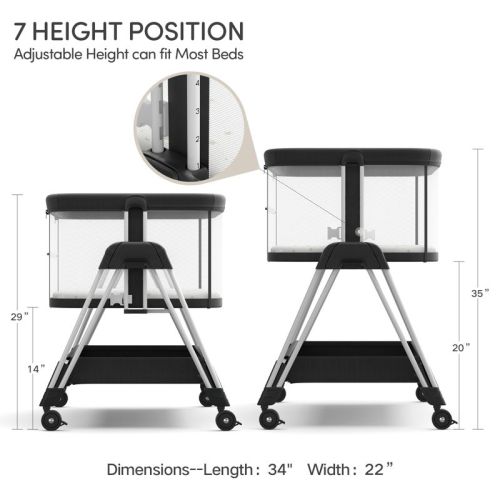 Fodoss Baby Bassinet Bedside Sleeper with Wheels & Storage Tray, Portable Crib for Newborns