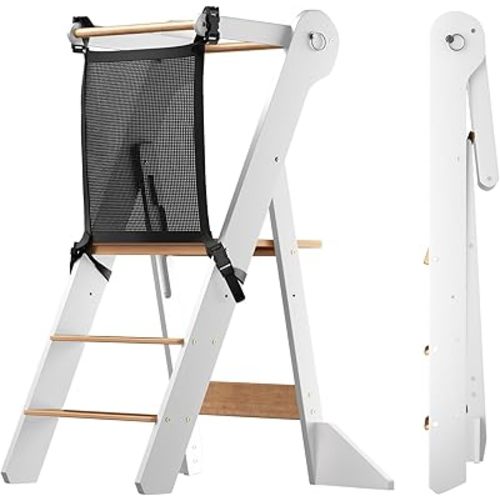 COSYLAND Toddler Standing Tower Foldable Toddler Kitchen Step Stool