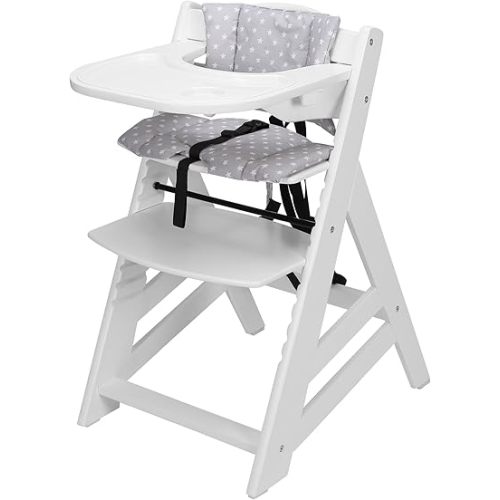 Wooden High Chair, Convertible Feeding Chair for Babies and Toddlers, Adjustable 3-in-1 Eating Chair, Easy to Clean, with Removable Tray, for 6M+, White