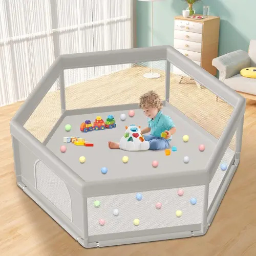 Corralito grande para bebés de 65 x 65 pulgadas, corralito para bebés y niños pequeños tipo hexagonal para interiores y exteriores con malla transpirable anticaídas