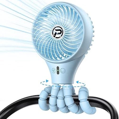 Portable Stroller Fan, Rechargeable Battery Powered Oscillating Fan, Baby Fan with 3 Powerful & Quiet Speeds, 90° Oscillation, Flexible Tripod for Stroller, Car, Seat, Crib, Desk, Camping, Travel