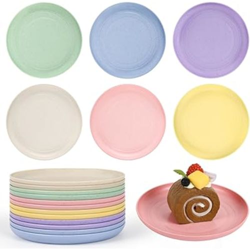 6 Inch Wheat Straw Plates, 6 Pack Small Plates, Lightweight Unbreakable Plastic Dinner Plates for Kids Adult Dinner Camping Salad Dessert