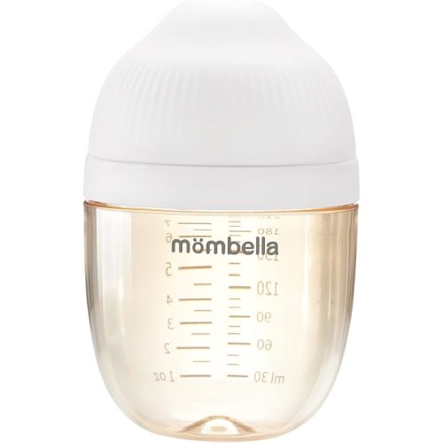 Mombella Award Winning Breast Shaped PPSU Baby Feeding Bottles for Breast Feeding Infants, Anti-Colic Baby Bottles with Medium Flow Nipple,Best Bottles for 3-6 Month Babies, 7 oz,Ivory