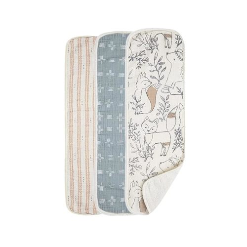 Crane Baby Muslin Baby Burp Cloths, Lightweight Absorbent Burp Cloth, Woodland Animal, Set of 3, 7" x 20", Newborn Baby Essentials, Burp Cloths Baby Boy, Burp Cloths Baby Girl, Baby Newborn Essentials