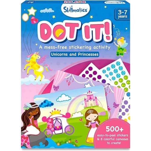 Skillmatics Dot It Sticker Art - Unicorns & Princesses, Easter Basket Stuffers, Mess-Free Fun for Kids, 500+ Stickers, Craft Kits, DIY Scrapbooking Activity, Gifts for Girls & Boys Ages 3, 4, 5, 6, 7