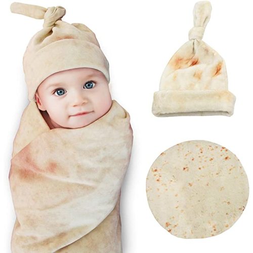 Burrito Swaddle Blanket for Baby,Tortilla Wrap Blanket with Hat,Super Soft,Great Gift for Baby Shower by Safe(Round,Yellow,35inch)