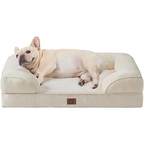 EHEYCIGA Orthopedic Dog Bed for Medium Dogs, Waterproof Memory Foam Medium Dog Beds with Sides, Non-Slip Bottom and Egg-Crate Foam Medium Dog Couch Bed with Washable Removable Cover, Beige