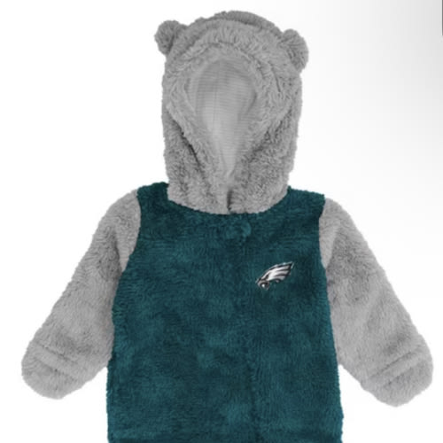 Philadelphia Eagles MIDNIGHTGREEN Baby Game Nap Teddy Fleece Romper Pajamas - 133413094