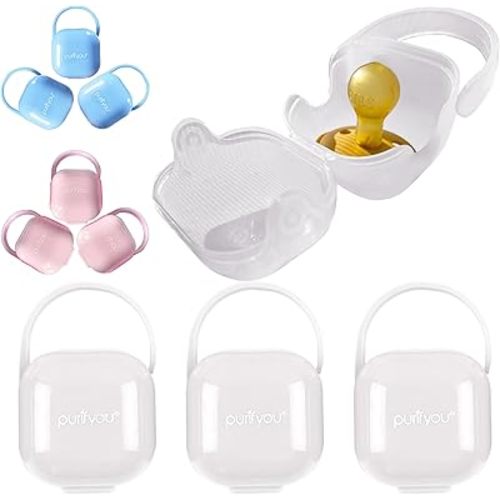 purifyou BPA-Free baby pacifier holder & Nipple Shield Cases - Set of 3 Clear Pacifier case for diaper bag & Stroller - Pacifier Box for Travel - Keeps Baby’s Binkies Clean and Accessible