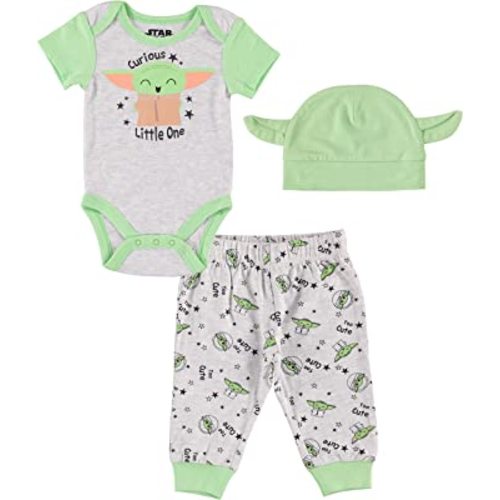 STAR WARS Baby Boys Baby Yoda Clothing 3-Piece Set with Baby Bodysuit, Pants, and Hat - Newborn Boy Outfits