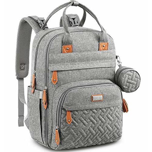 BabbleRoo Waterproof Diaper Bag Backpack - Baby Essentials Travel Tote - Multi function with Changing Pad, Stroller Straps & Pacifier Case - Unisex, Light Gray