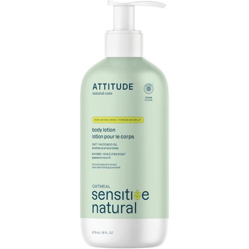 ATTITUDE Body Lotion for Sensitive Skin with Oat, EWG Verified, Dermatologically Tested, Vegan, Avocado Oil, 16 Fl Oz