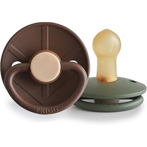FRIGG Little Viking Natural Rubber Baby Pacifier 2-Pack | Made in Denmark | BPA-Free (Cocoa/Olive, 0-6 Months)