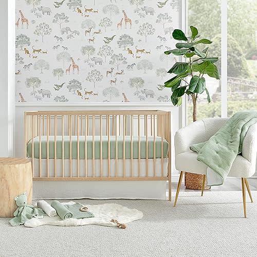 Levtex Baby - Cloud Muslin Crib Bed Set - Baby Nursery Set - Sage and White Stars - Sage Textured Muslin - 5 Piece Set Includes Quilt, Fitted Sheet, Two Swaddles & Bear Lovey