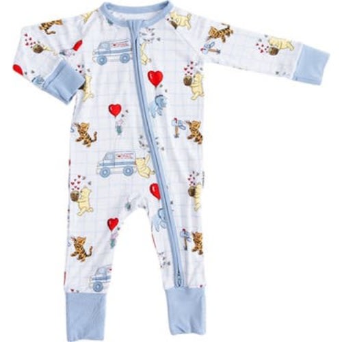 Valentine's Day Winnie the Pooh Hundred Acre Love Letters Double Zipper Convertible Romper, 0-3M
