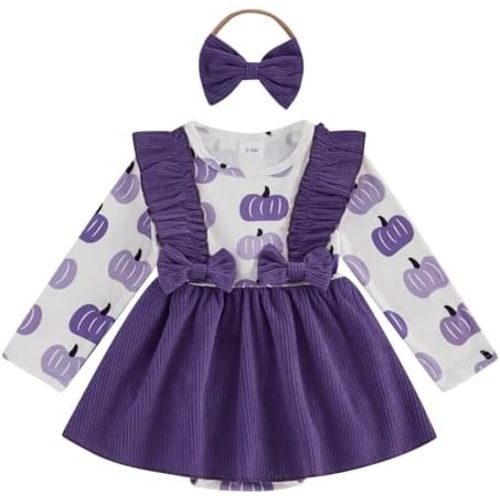 My First Halloween Baby Girl Outfit Newborn Pumpkin Pie Romper Skirt Happy Thanksgiving Fall Clothes with Headband