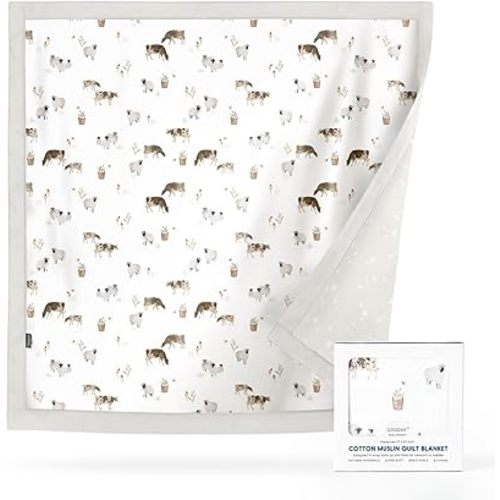 GRSSDER Cotton Muslin Quilt Blanket - Silky Soft and Breathable Baby Blanket Quilt, Oversized Muslin Blankets for Newborns, Toddlers & Kids, 6 Layers Reversible Design for All Seasons, 47" x 47"