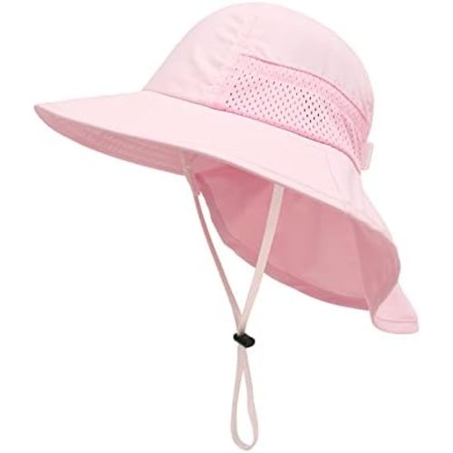 XIAOHAWANG Girls Sun Hat Baby Beach Hats Boys UPF 50+ Kids Summer Protection Cap Toddler Breathable Caps Wide Brim Neck Flap