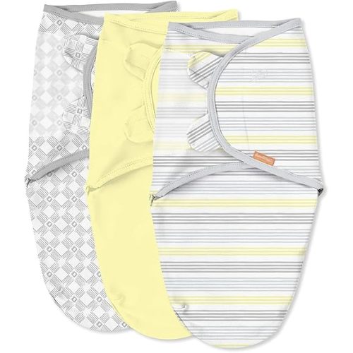 SwaddleMe by Ingenuity Original Swaddle, 100% Cotton, Improves Sleep & Calms Startle Reflex, 0-3 Months, 3-Pack - Busy Bees