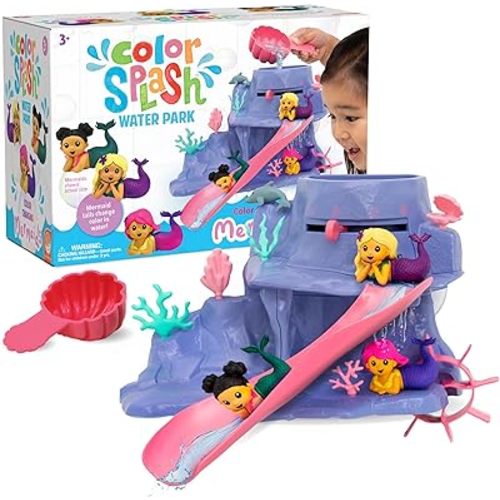 MindWare Mermaid Color Splash Water Park Bathtub Playset - Interactive Bath Toys with Color Changing Mermaid Doll Figures - Gift for 3 Year Olds and Up