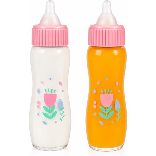 JC Toys Deluxe Disappearing Magic Bottles | Fits All Dolls | Milk and Juice | Flower Theme | Ages 2+ , Pink