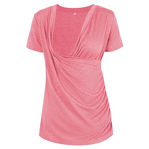 Liu & Qu Womens Maternity Nursing Tops Short Sleeve Breastfeeding Shirts Heather V Neck Clothes