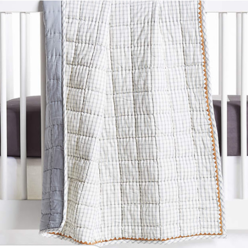 Blue Windowpane Plaid Organic Cotton Baby Crib Quilt