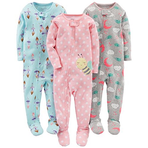 Simple Joys by Carter's Girls' 3-Pack Snug Fit Footed Cotton Pajamas