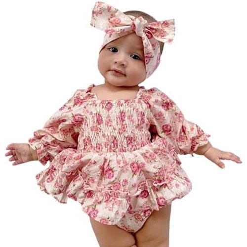 Aoswep Newborn Infant Baby Girl Clothes Rompers Summer Jumpsuits Bodysuit+Headband Short Sleeve Playsuits