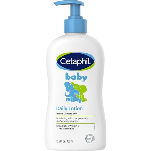 Cetaphil Baby Daily Lotion with Shea Butter 400mL, Face & Body Moisturiser with Glycerin, Vitamin E & Pro-Vitamin B5, 24hr Hydration, Hypoallergenic, Tear-Free, Dermatologist Tested
