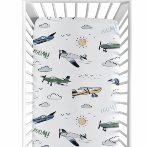 Airplane Green and Blue Collection Crib Sheet