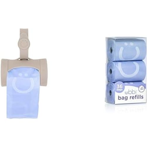 Ubbi Retractable On-the-Go Diaper Bag Dispenser with 36 Lavender Scented Refill Bags for Baby Travel