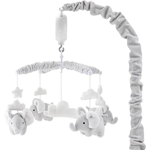 Grey Digital Musical Mobile with Elephants, Clouds and Stars by The Peanut Shell