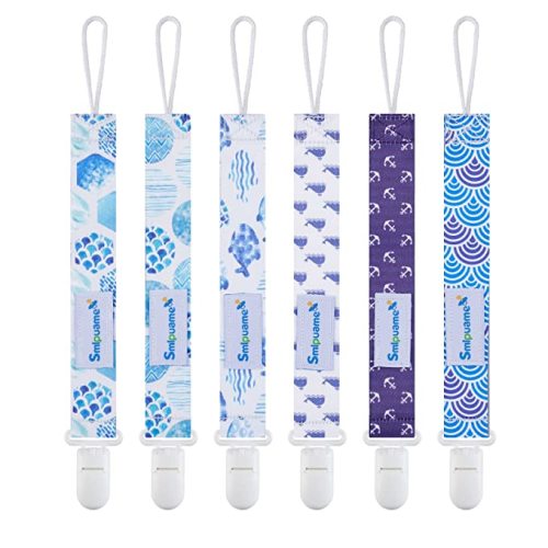 Smlpuame Pacifier Clips for Boys,6 Pack Stylish Binky Clips Strap,Paci Holder with Clip Lightweight Universal Fits Most Pacifiers Teether Toy Teething Ring Soothie,Baby Shower Gifts(Ocean)