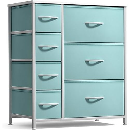Sorbus Dresser with 7 Drawers - Furniture Storage Chest for Kid’s, Teens, Bedroom, Nursery, Playroom, Clothes, Toys - Steel Frame, Wood Top, Tie-dye Fabric Bins (7-Drawer, Pastel Aqua)