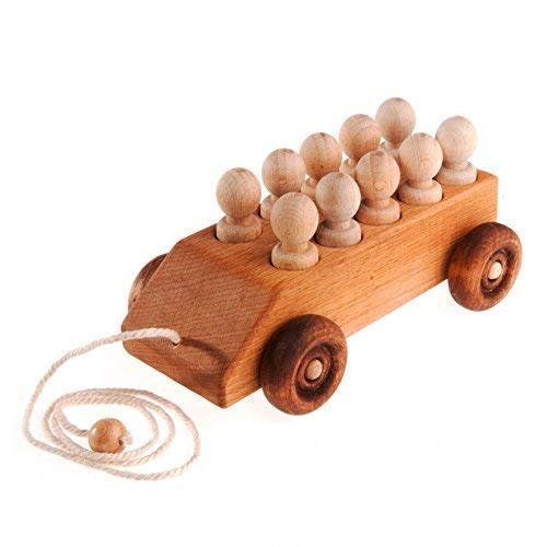 A car with 10 passengers, Wooden Baby Toy, Pull Along Toy
