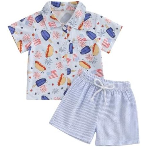Rtnnsbbfcm 4th of July Baby Boy Outfit Toddler Fourth Of July Clothes Ice Cream Shirts + Shorts Sets Independence Day Clothes
